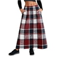 thumbnail image 1 of Hduncf Vintage Woolen Plaid Maxi Skirt for Women Elegant High Waisted Loose A-Line Business Casual Skirts with Pockets Red S, 1 of 7