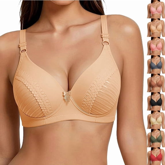 Hduncf Wireless Bras for Seniors Women Fashion Sports Push-Up Bra with Adjustable Shoulder Straps High Elasticity Lift Up Jacquard Bras Yellow 80BC