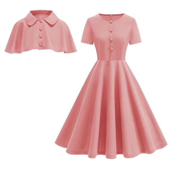Hduncf Women 1950s Vintage Cocktail Dresses with Shrug Wedding Guest Retro Swing Dresses Temperament Dress Party Prom Dress Pink M