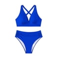 thumbnail image 1 of Hduncf Women Plus Size Bikini Set Cross Back V Neck 2 Piece Bathing Suit Swimsuit Crisscross Hollow Out Tummy Control Swimwear Blue XXXL, 1 of 6