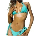 thumbnail image 1 of Hduncf Women Sexy Crystal Rhinestone Bikini Set, Halter Triangle 2 Piece Swimsuit, High Cut Cheeky Bathing Suit Green S, 1 of 8