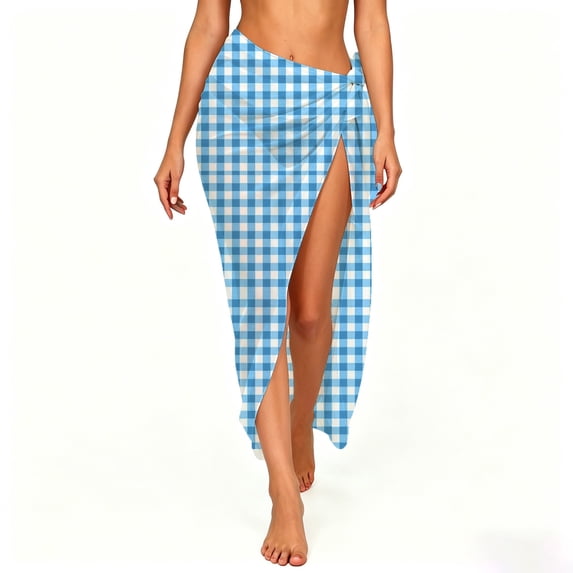 Hduncf Women Sheer Sarong High Slit One Size Swimsuit Coverups Fashion Summer Floral Print Chiffon Wraps Beach Cover Up Blue Free Size