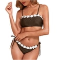 thumbnail image 1 of Hduncf Women Strapless Bandeau Bikini Set Two Piece Adjustable Tie Back Bathing Suit Cheeky Lace up Pom Swimsuit Brown XL, 1 of 9