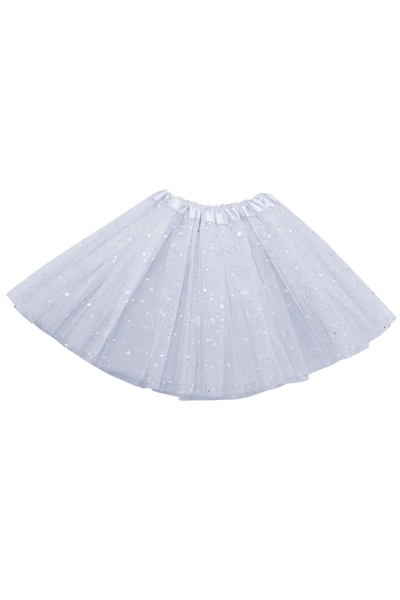 Women Tutu Skirt Glitter Tulle Dance Tutus Dancing Skirt Star Sequin Gauze Dress for Adult White Free Size