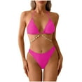 thumbnail image 1 of Hduncf Women's 2 Piece Bikini Set Triangle Halter Tie Back Bathing Suit Set Solid Color Backless High Cut Swimsuit Pink S, 1 of 4