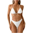 thumbnail image 1 of Hduncf Women's 2 Piece Bikini Set Triangle Halter Tie Back Bathing Suit Set Solid Color Backless High Cut Swimsuit White XL, 1 of 4
