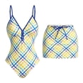 thumbnail image 1 of Hduncf Women's 2 Piece Gingham Lace Up Backless Tight One Piece Swimsuit with Beach Cover Up Skirt Set Blue M, 1 of 9