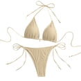 thumbnail image 1 of Hduncf Women's 2 Piece Halter Triangle Bikinis Thong Tie Bikini Sets Swimsuits Swim Bathing Suit Adjustable Suit Beige L, 1 of 7