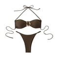 thumbnail image 1 of Hduncf Women's 2 Piece Swimsuit Tie String Thong Bikini Set Ring Linked Bathing Suits Cheeky Summer Beach Vacation Outfits Brown M, 1 of 3