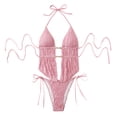 thumbnail image 1 of Hduncf Women's 2 Piece Tankini Sets Halter Swimsuits Textured Backless Tie Side Bathing Thong Bottoms Swimsuit Pink M, 1 of 7