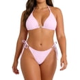 thumbnail image 1 of Hduncf Women's 2 Piece Textured Bikini Sets Plus Size Tie Side Halter Triangle Bathing Suits Cheeky Thong Swimsuits Pink 2XL, 1 of 7