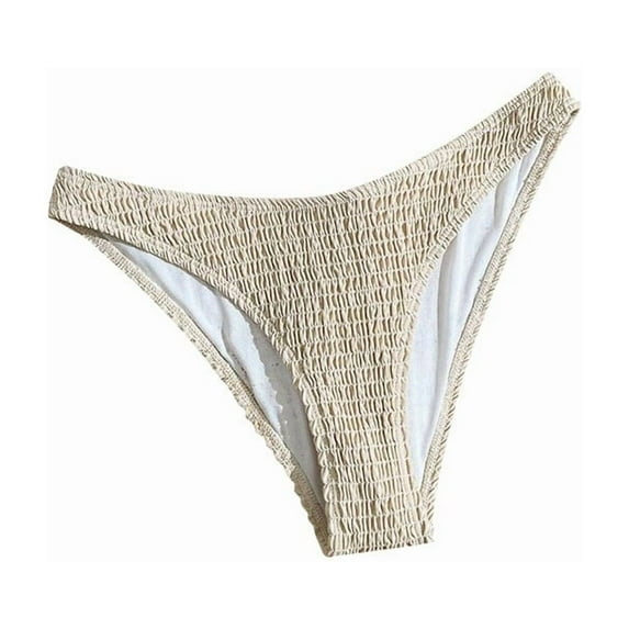 Hduncf Women's Bikini Swim Solid Color Casual Bikini Bottoms High Cut Mid Waist Cheeky Bathing Suit Bottom Beige XL