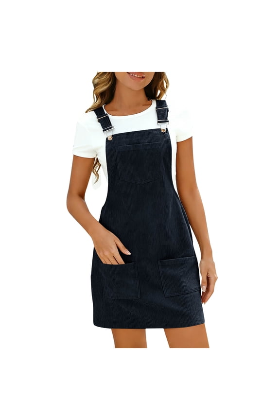 Women's Corduroy Jumper Cute Comfortable Mini Dress Overall Skirt Fashion Multi-Pockets Adjustable Straps Jumpers Blue L