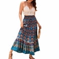 thumbnail image 1 of Hduncf Women's Fashion Printed Skirts Solid Color Beach High Waist Boho A-Line Layered Halter Flowy Midi Skirt Blue S, 1 of 9