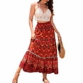 thumbnail image 1 of Hduncf Women's Fashion Printed Skirts Solid Color Beach High Waist Boho A-Line Layered Halter Flowy Midi Skirt Red M, 1 of 9