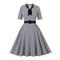 thumbnail image 1 of Hduncf Women's Half Sleeves Gingham Dress Fashion Summer Casual Checked Button Collared Necktie Front A Line Dresses Black XL, 1 of 9