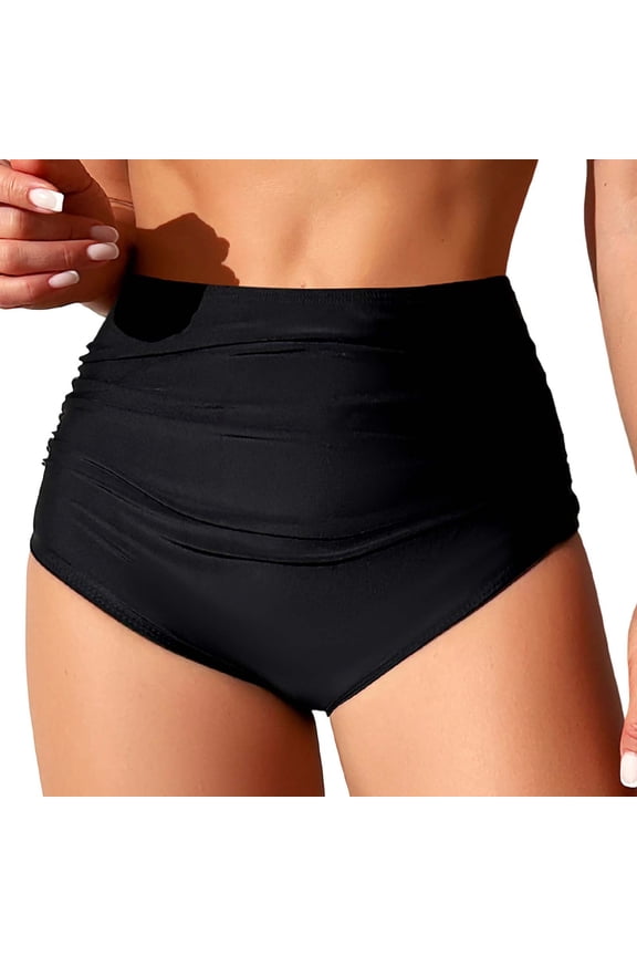 Women's High Waisted Bikini Bottom Tummy Control Ruched Bathing Suit Swim Bottom Black S