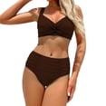 thumbnail image 1 of Hduncf Women's High Waisted Bikini Sets, Tummy Control 2 Piece Swimsuits, Full Coverage Knot Front Bathing Suit Brown XXL, 1 of 7