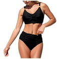 thumbnail image 1 of Hduncf Women's High Waisted Bikini Sets Tummy Control Swimsuits Solid Color V Neck Twist Front Bathing Suit Black XXL, 1 of 5