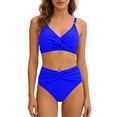 thumbnail image 1 of Hduncf Women's High Waisted Bikini Sets Tummy Control Swimsuits Solid Color V Neck Twist Front Bathing Suit Blue XL, 1 of 7