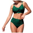 thumbnail image 1 of Hduncf Women's High Waisted Bikini Sets Tummy Control Swimsuits Solid Color V Neck Twist Front Bathing Suit Green M, 1 of 5