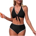 thumbnail image 1 of Hduncf Women's High Waisted Bikini Sets Two Piece Swimsuits Knot Front Cross Back Bathing Suit Color Block Swimwears Black L, 1 of 7
