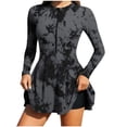 thumbnail image 1 of Hduncf Women's Long Sleeve Two Piece Rash Guard Swimsuits Dress Half Zipper Surfing Bathing Swimkirt with Shorts Set Quick Dry Gray L, 1 of 9
