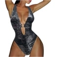 thumbnail image 1 of Hduncf Women's Metallic One Piece Swimsuit Sexy Plunge Cutout Bodysuit Sparkling Beachwear Silver L, 1 of 7