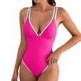 thumbnail image 1 of Hduncf Women's One Piece Fashion Tummy Control Swimsuits Color Block Swimwear Deep V Neck Ruched Bathing Suit Pink XL, 1 of 7