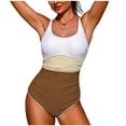 thumbnail image 1 of Hduncf Women's One Piece Tummy Control Swimsuits Cute Color Block Swimwear Fashion Slimming Bathing Suit Brown S, 1 of 7