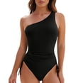 thumbnail image 1 of Hduncf Women's One Shoulder Swimsuit Drawstring Side Ruched One Piece Tummy Control Bathing Suit Slimming Swimwear Black XL, 1 of 8