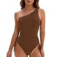 thumbnail image 1 of Hduncf Women's One Shoulder Swimsuit Drawstring Side Ruched One Piece Tummy Control Bathing Suit Slimming Swimwear Brown XL, 1 of 9