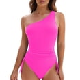 thumbnail image 1 of Hduncf Women's One Shoulder Swimsuit Drawstring Side Ruched One Piece Tummy Control Bathing Suit Slimming Swimwear Pink S, 1 of 9