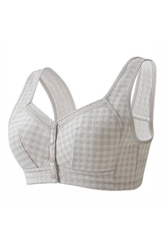 Women's Plus Size Front Closure Bra for Seniors Women Seamless Ice Silk Without Rims Gathered Breathable Adjustable Underwear Bra Gray 40