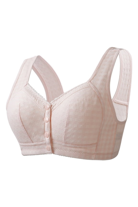 Women's Plus Size Front Closure Bra for Seniors Women Seamless Ice Silk Without Rims Gathered Breathable Adjustable Underwear Bra Pink 38