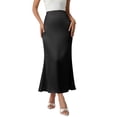 thumbnail image 1 of Hduncf Women's Silk Satin Maxi Skirt High Waist Elastic A Line Fishtail Elegant Work Elastic Long Skirts Black S, 1 of 7