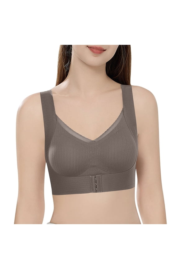 Women's Solid Color Push-Up Bra Wireless Breathable Comfort Bras, Non-Underwired, Adjustable Straps Gray XXXL