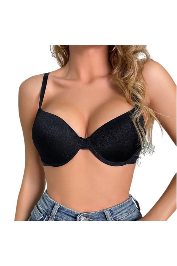 Women's Solid Color Thin Beauty Back Smoothing Bra Underwire Comfort Lightly Underwire Everyday Support Bras Black 70B