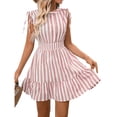 thumbnail image 1 of Hduncf Women's Striped Sleeveless Tank Dress Button Front Ruffle Hem A Line Dresses Loose Casual Fashion Dress Pink S, 1 of 5