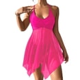 thumbnail image 1 of Hduncf Women's Tankini Sets Solid Color Flowy Mesh Swimsuits Two Piece Swim Dress with Shorts Full Coverage Bathing Suits Pink M, 1 of 5