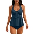 thumbnail image 1 of Hduncf Women's Tankini Swimsuits Tummy Control Two Piece Bathing Suit V Neck Tie Front Flowy Swim Top with Bottom Blue M, 1 of 8