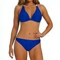 thumbnail image 1 of Hduncf Women's Triangle Ruched Bikini Set Solid Color Two Piece Swimsuit Halter Bathing Suit Blue M, 1 of 8