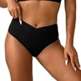 thumbnail image 1 of Hduncf Women's Twist Bikini Bottom Moderate High Cut Swimsuit Bottom Cross V Cut Ruched Ruffles Bathing Suit Bottoms Black XL, 1 of 7