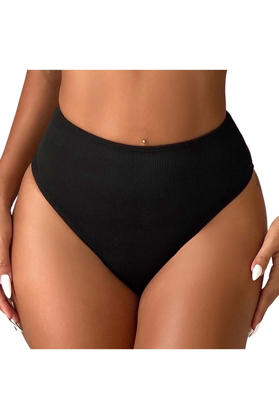 Women's Twist Bikini Bottom Moderate High Cut Swimsuit Bottom Cross V Cut Ruched Ruffles Bathing Suit Bottoms Black XL