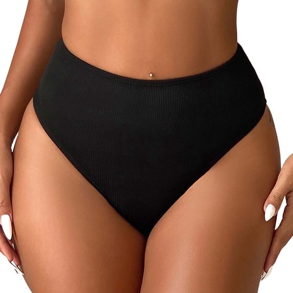 Hduncf Women's Twist Bikini Bottom Moderate High Cut Swimsuit Bottom Cross V Cut Ruched Ruffles Bathing Suit Bottoms Black XL