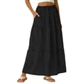 thumbnail image 1 of Hduncf Womens Casual Pleated Maxi Skirts Flowy Elastic High Waisted A-Line Long Skirts with Pockets Beach Vacation Black XL, 1 of 8
