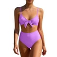 thumbnail image 1 of Hduncf Womens High Waisted Bikini Set Tie Knot High Rise Two Piece Swimsuits Casual Solid Color Bathing Suits Purple S, 1 of 5