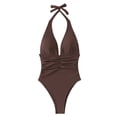 thumbnail image 1 of Hduncf Womens One Piece Swimsuits Tummy Control Halter High Leg Cheeky Back Summer Beach Vacation Fashion Bathing Suit Brown S, 1 of 6