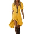 thumbnail image 1 of Hduncf Womens Summer Dresses Vintage Cowgirl Midi Dress Fashion Holiday Summer Solid Color Casual Sleeveless Ruffled Sundresses Western Outfit Yellow L, 1 of 6