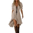 thumbnail image 1 of Hduncf Womens Summer Dresses Vintage Cowgirl Midi Dress Fashion Holiday Summer Solid Color Casual Sleeveless Ruffled Sundresses Western Outfit Yellow XL, 1 of 6